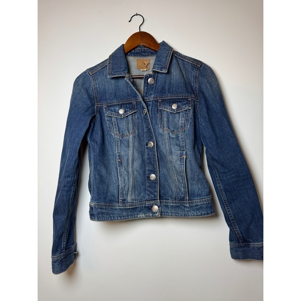 American Eagle Outfitters Womens Medium Wash Denim Trucker Jacket Blue S 06/14